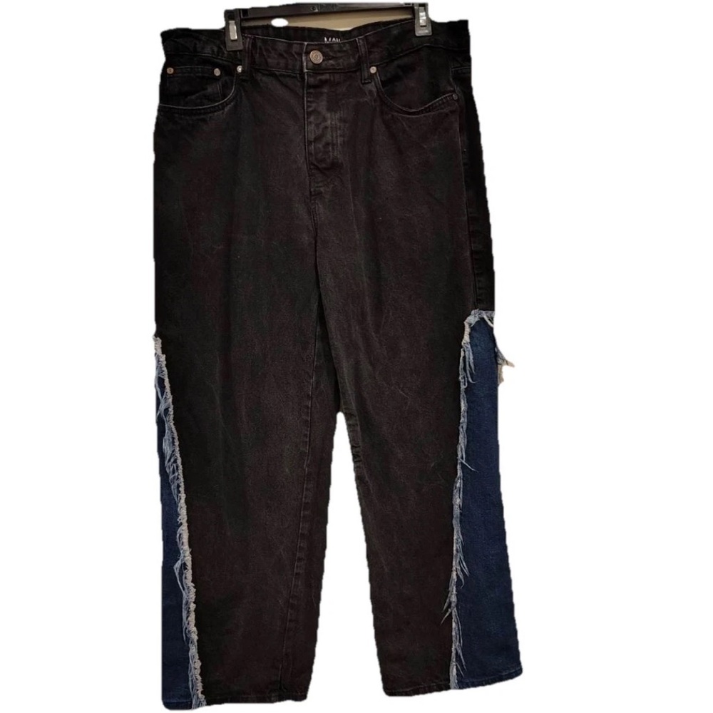 BoohooMAN Distressed Baggy Black Jeans Mens 36 Wide Leg Denim Patches Grunge